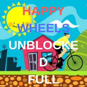 Fan art logo for game happy wheels unblocked with bright white text on the bottom "full version". Fan art in png format 300 x 300px.