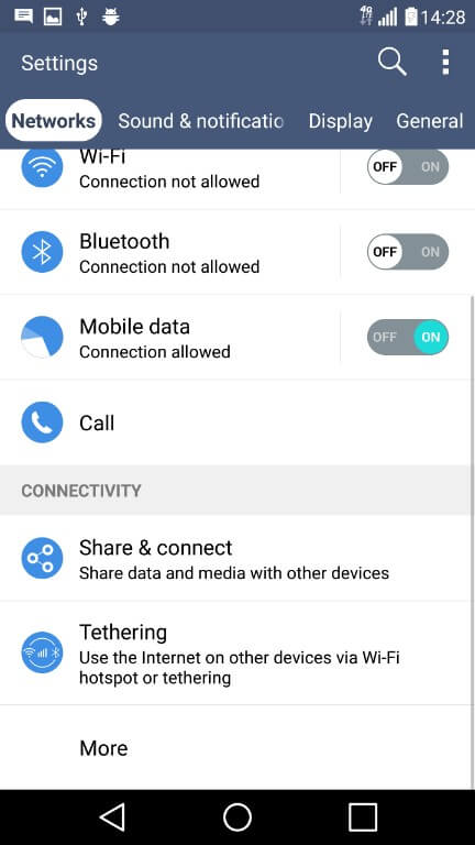 Step number two of preparing your device for scanchat installation is to swtich in your settings from networks to general settings on the right.