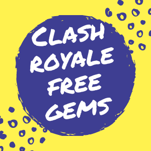 This is the current 2019 logo for clash royale free gems generator, 300 by 300 pixels with white, yellow and blue color.