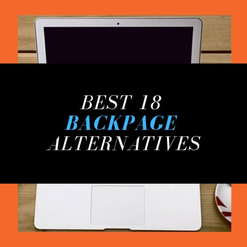 The focus of this iamge is on the best 18 backpage alternatives. After that you can see in the background laptop pc and orange corners.