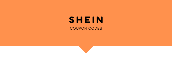 On this photo, you can see the orange and white background, the orange part of the background is in the style of an arrow. And this orange background is a black text "shein coupon codes" the arrow is symbolizing that below this image are mentioned the promos for website shein.com