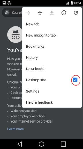 If you have this setting checked in your mobile browser, when you type in your url https://facebook.com you will be redirected to facebook desktop version full site which was our goal.
