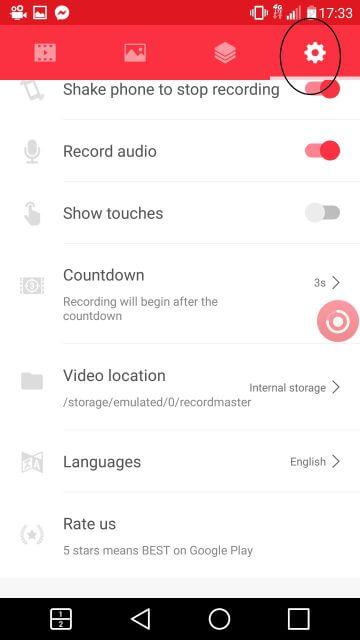 I hope that this step is super easy, tap on the settings of this app, in roder to set up how you want to record the screen on android.