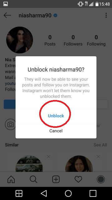 In this step, it will ask you if you want to unfollow this account you have choosen. They will now be able to see  your posts and follow you on instagram, Instagram won¨t let them know you unblocked them. If you are ok with that, tap on unblock again and the whole process is done!